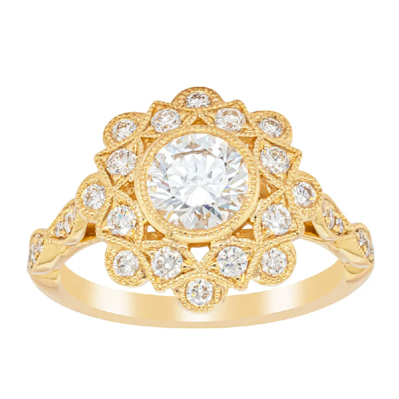 18ct Yellow Gold .80ct Diamond Halo Ring