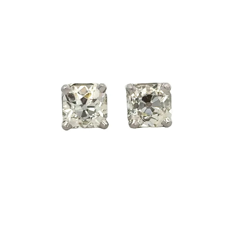 2.11 CTW Old Mine Diamond Studs in White Gold