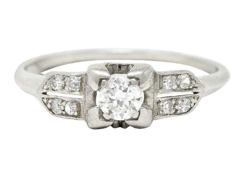 Art Deco 0.37 CTW Diamond Platinum Pyramidal Antique Engagement Ring