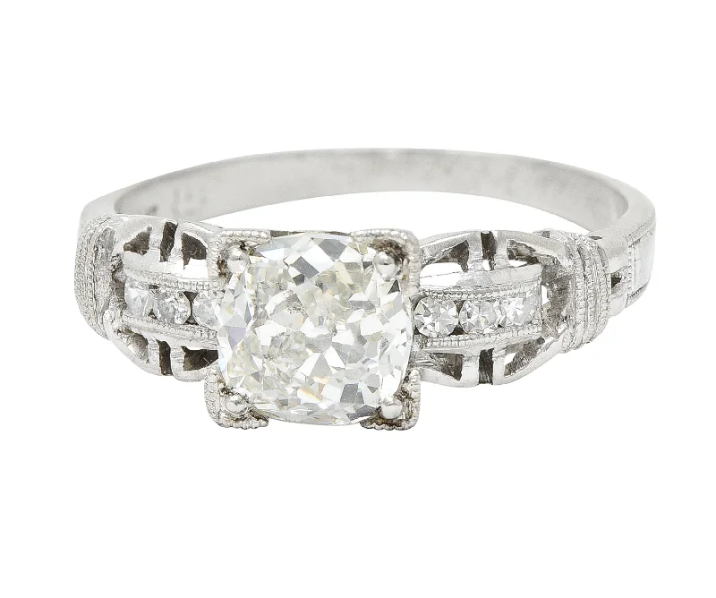 Art Deco 1.16 CTW Diamond Platinum Buckle Engagement Ring