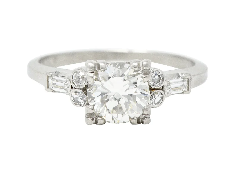 Art Deco 1.53 CTW Transitional Cut Diamond Platinum Geometric Engagement Ring