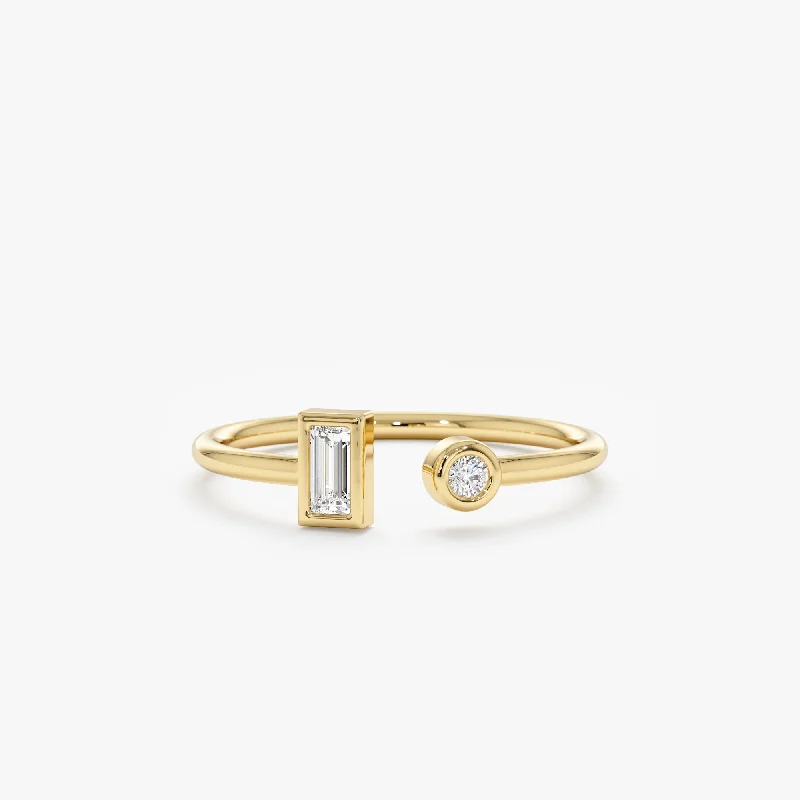 Baguette and Round Diamond Open Ring, Lana