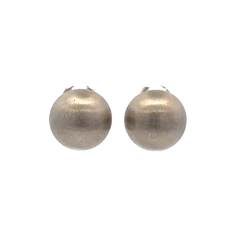 Brushed Satin Ball Earrings in White Gold