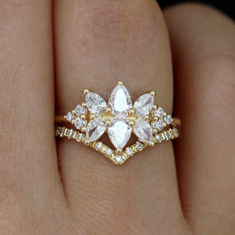 Diamond Cluster Engagement Ring Set - The Flora Ring Set