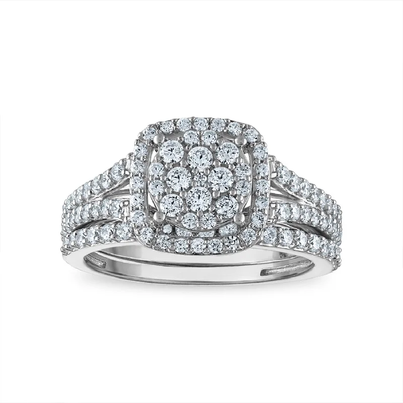 LoveSong EcoLove 1 CTW Lab Grown Diamond Cluster Halo Bridal Set in 10KT White Gold