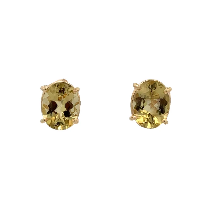 Oval Cut Golden Beryl Studs in Yellow Gold