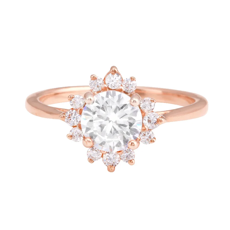 Round Diamond Sunburst Engagement Ring