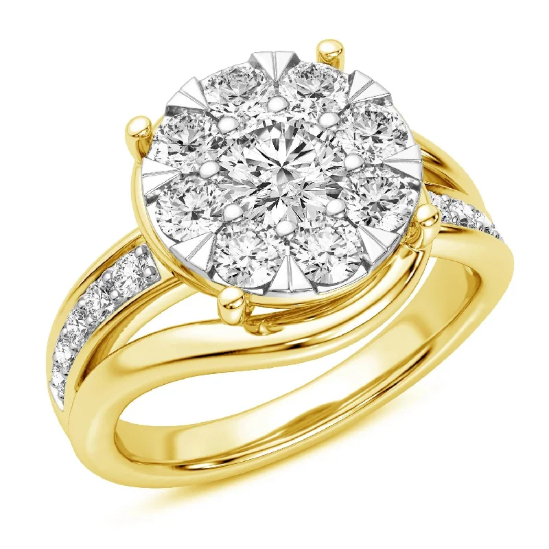 Signature EcoLove 1-1/2 CTW Lab Grown Diamond Cluster Engagement Ring in 14KT Yellow Gold