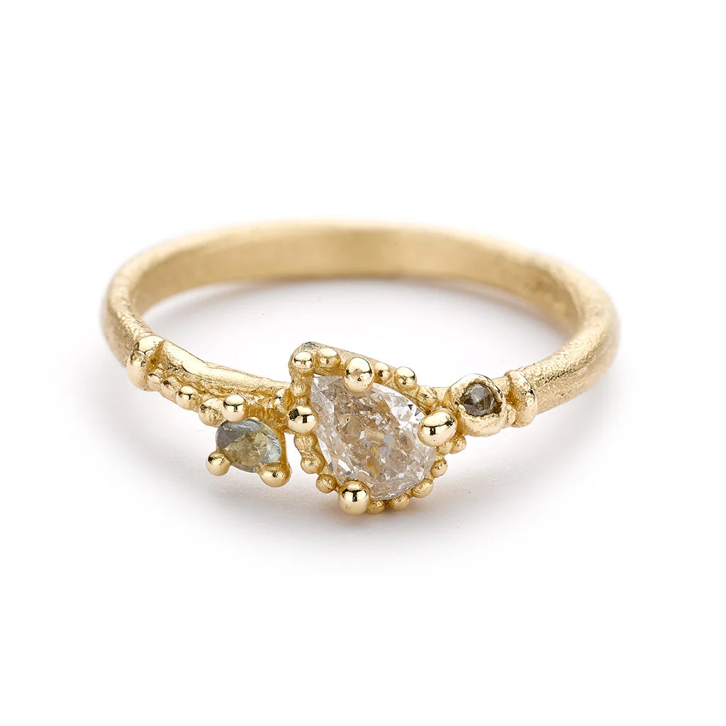 Solitaire Champagne Diamond Ring with Beaded Setting