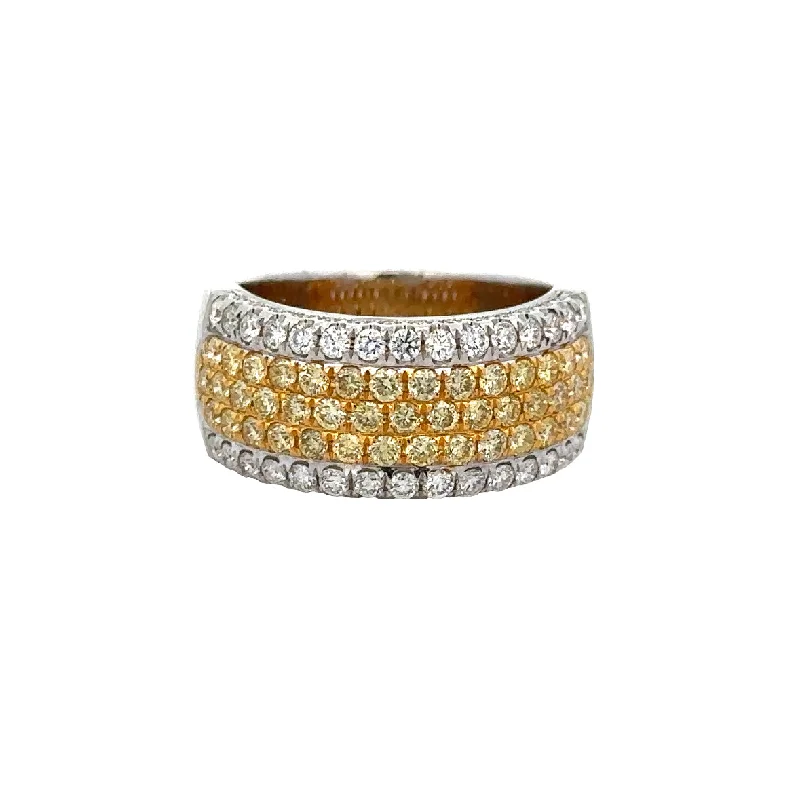 Wide Yellow and White Diamond Band in 18k White Gold