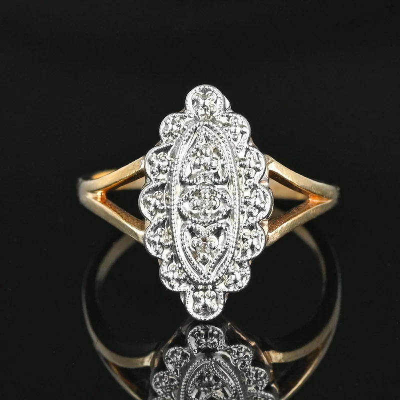 Art Deco Two Tone Gold Three Stone Diamond Ring