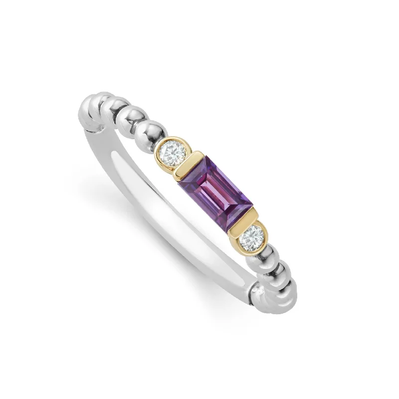 Caviar Color Amethyst and Diamond Stacking Ring