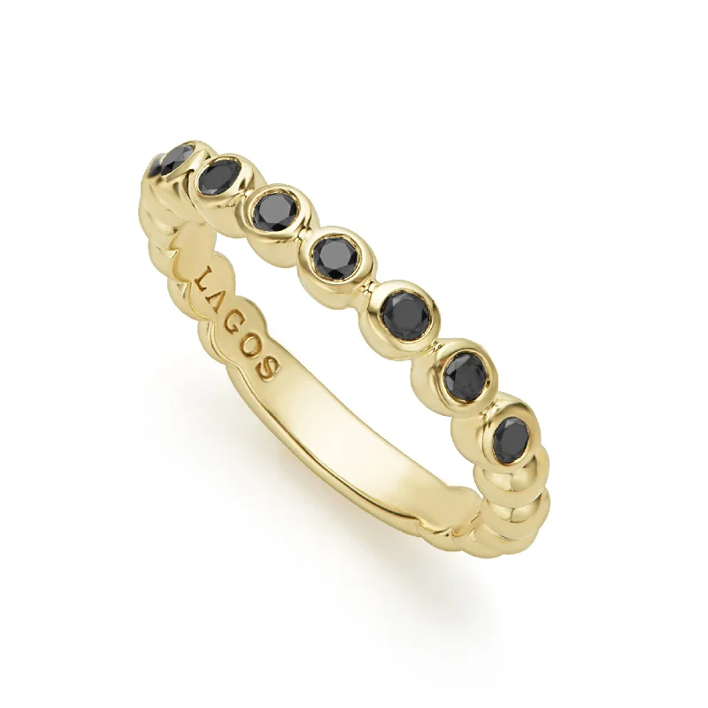 Caviar Gold 18K Gold and Black Diamond Stacking Ring