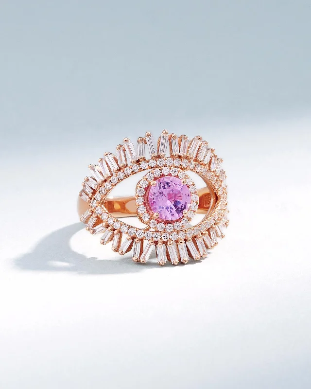 Evil Eye Milli Pink Sapphire Half Pavé Ring