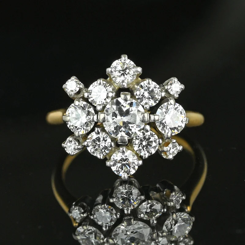 Exquisite Retro 18K Gold Diamond Cluster Ring