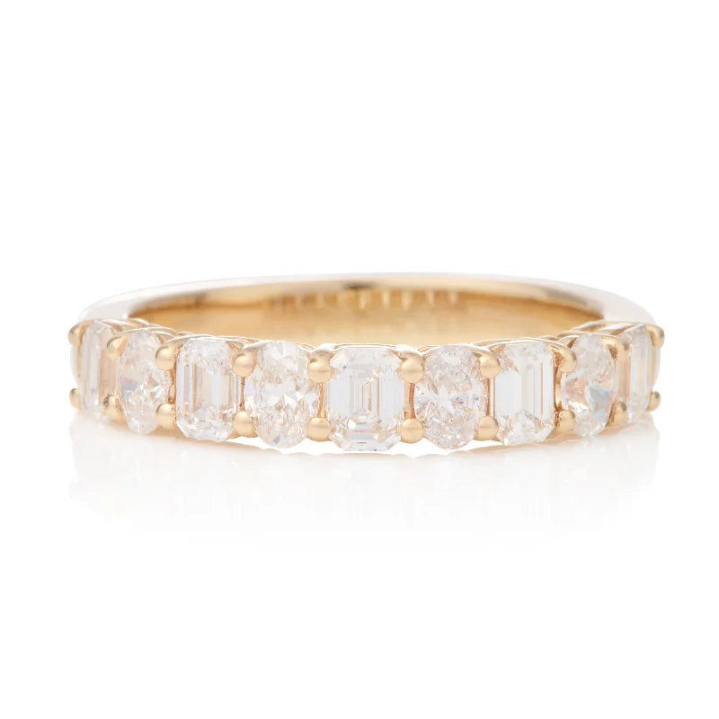 Floating Bezel Oval and Emerald Cut Diamond Half Eternity Ring