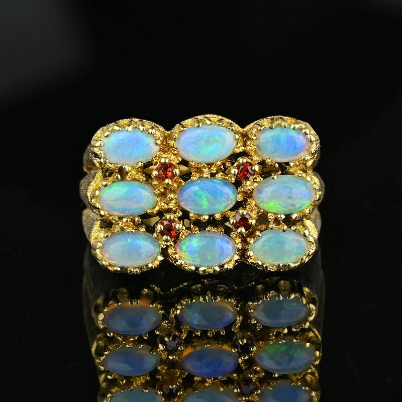 Heavy 14K Gold Ruby Accent Opal Cocktail Ring