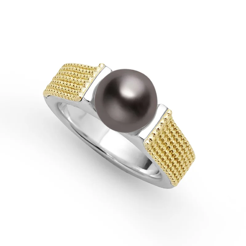 Luna Two-Tone Tahitian Black Pearl Ring