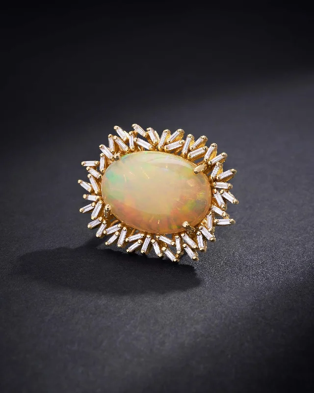 One of a Kind Oval Shaped African Opal Sunburst Ring