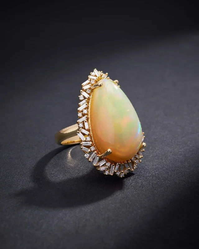 One of a Kind Pear Shaped African Opal Sunburst Ring