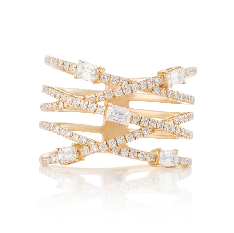 Prong Set Baguette and Pave Wrap Ring