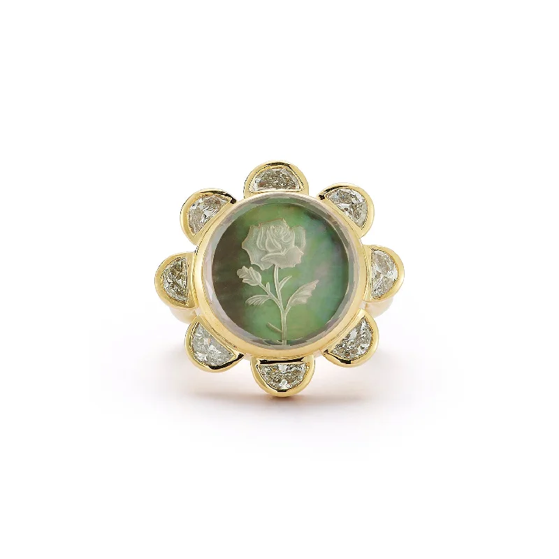 Rosebud Caspian Ring - Grey Mother-of-Pearl and Diamond