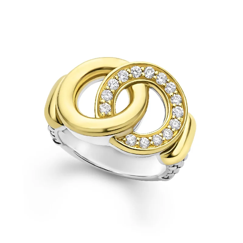 Signature Caviar Two-Tone Interlocking Diamond Statement Ring