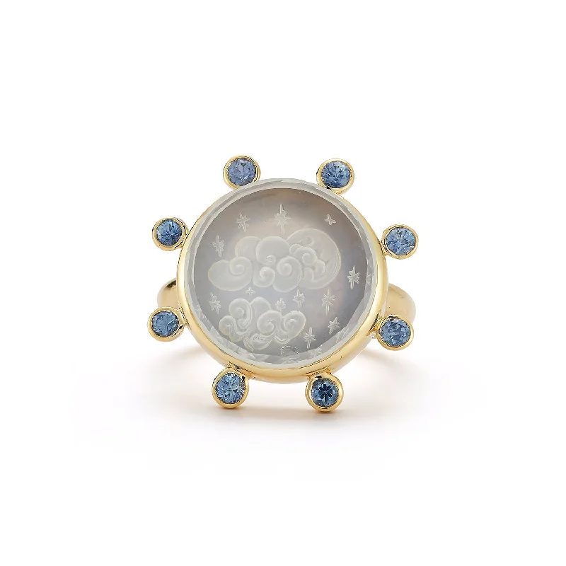 Cloud Caspian Ring - Angelite and Sapphire