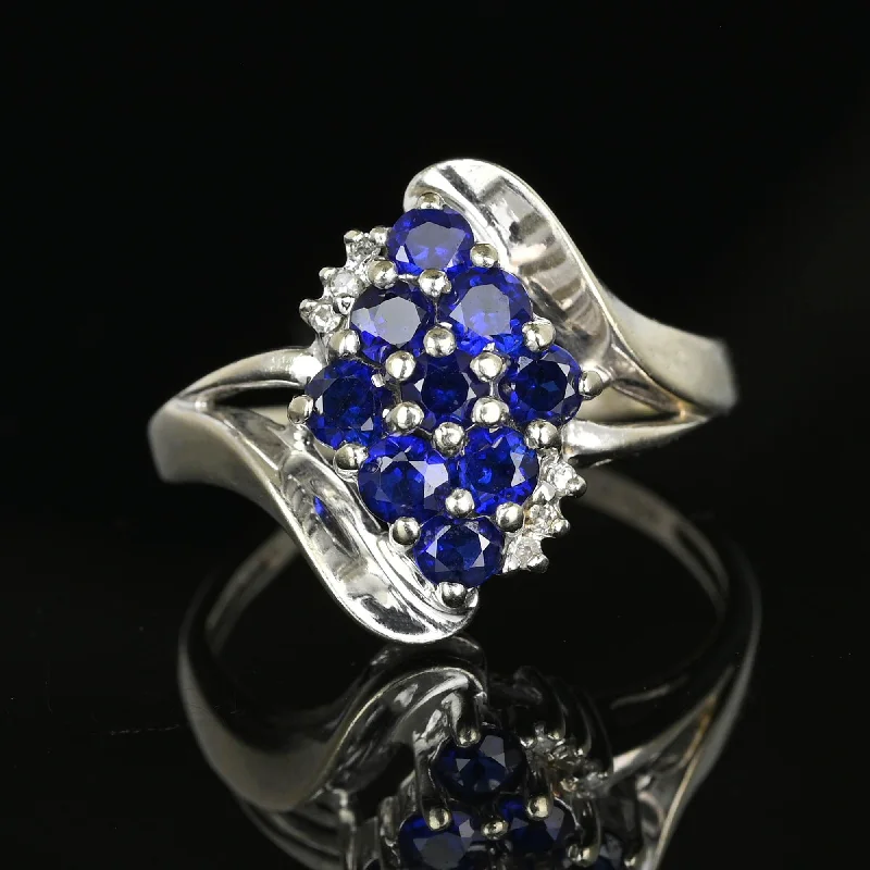 Vintage Diamond Accent Blue Sapphire Cluster Ring