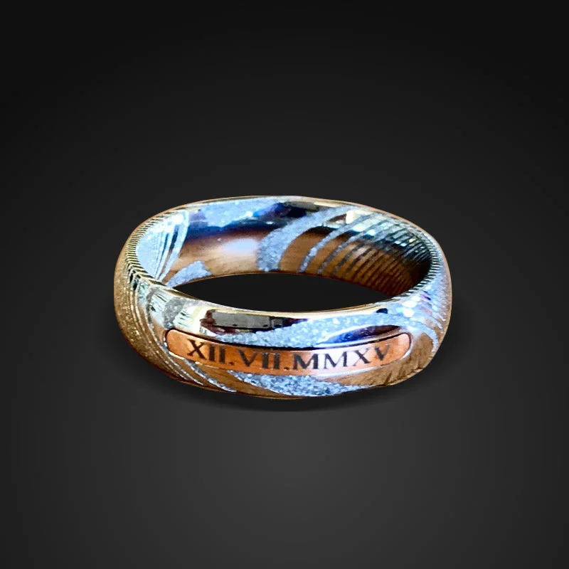 Customized Damascus Steel Ring Wedding Band 6mm