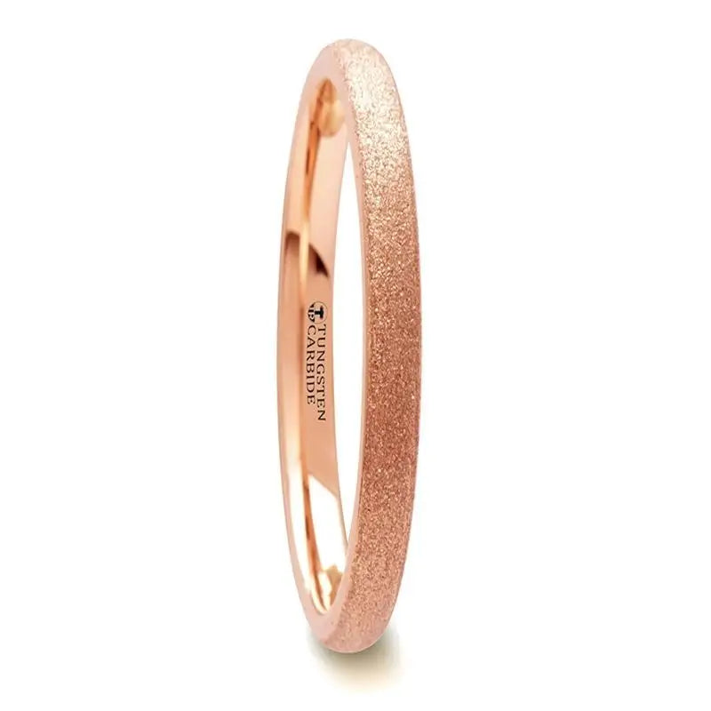 2mm EMBER Domed Tungsten Ring Rose Gold Plating and Sandblasted Crystalline Finish