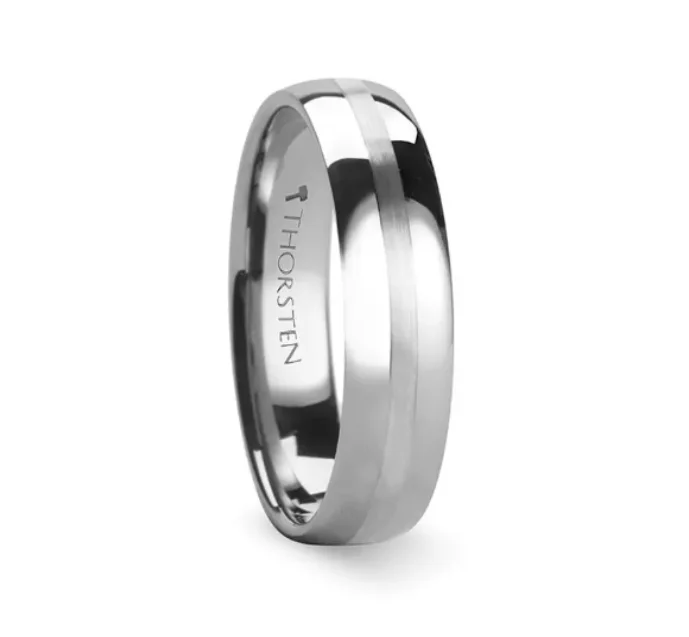 HENDERSON Domed White Tungsten Ring with Satin Stripe -6mm