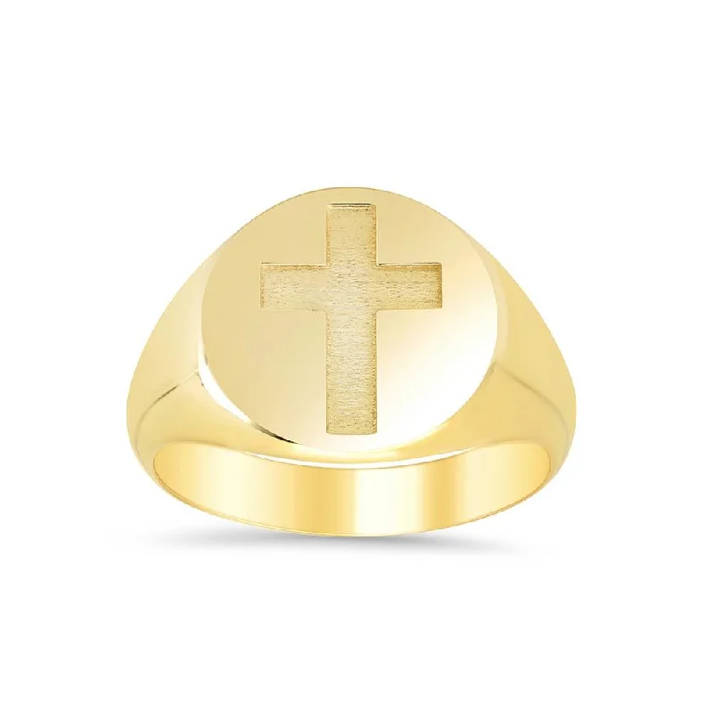 Men's Cross Signet Ring with Solid Back