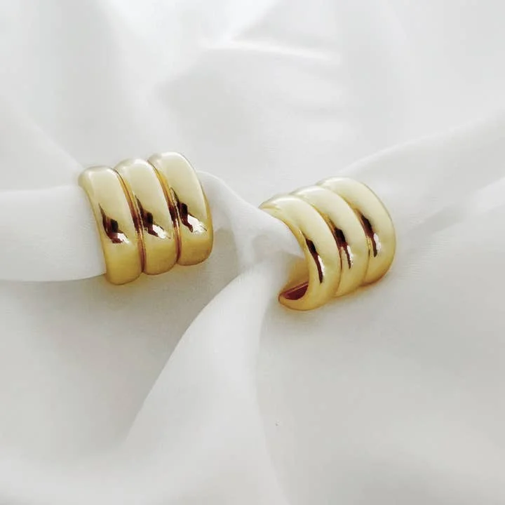 Triple Threat Chunky Hoops Earrings Gold Filled