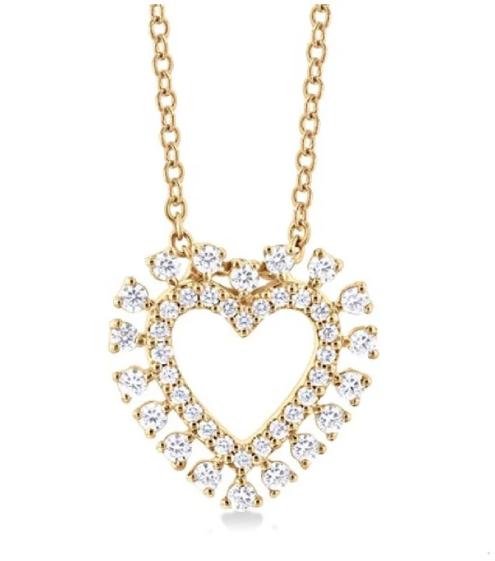 10K Yellow Gold Double Halo Diamond Heart Pendant Necklace