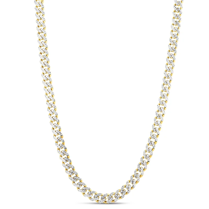 14K 8mm White Pave Lite Miami Cuban Chain