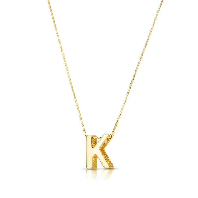 14K Gold Block Letter Initial K Necklace