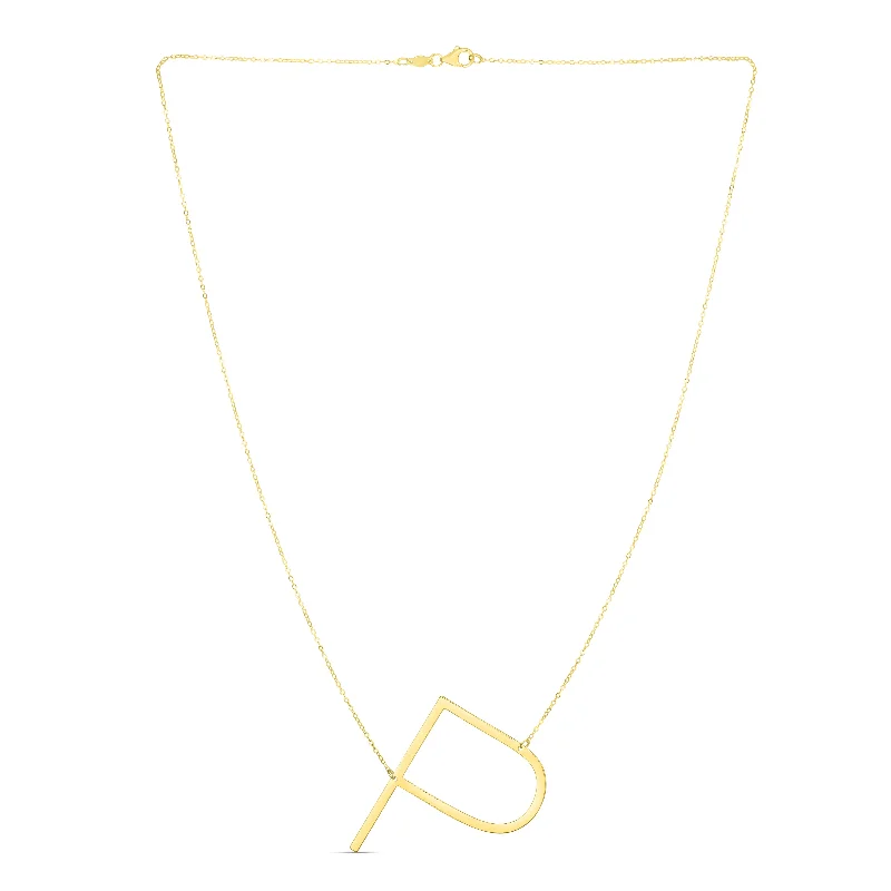 14K Gold Large Initial P Necklace