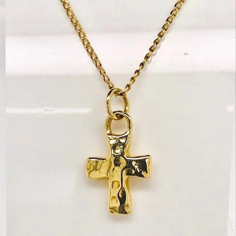 14k Gold Ripple Cross Pendant