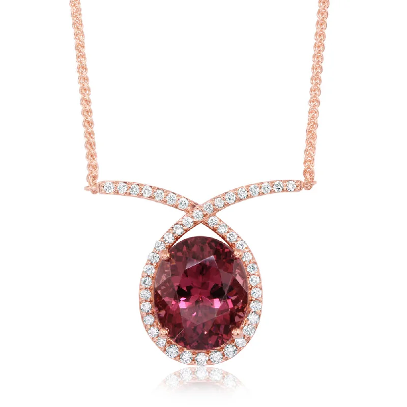 14K Rose Gold Rhodolite Garnet/Diamond Neckpiece