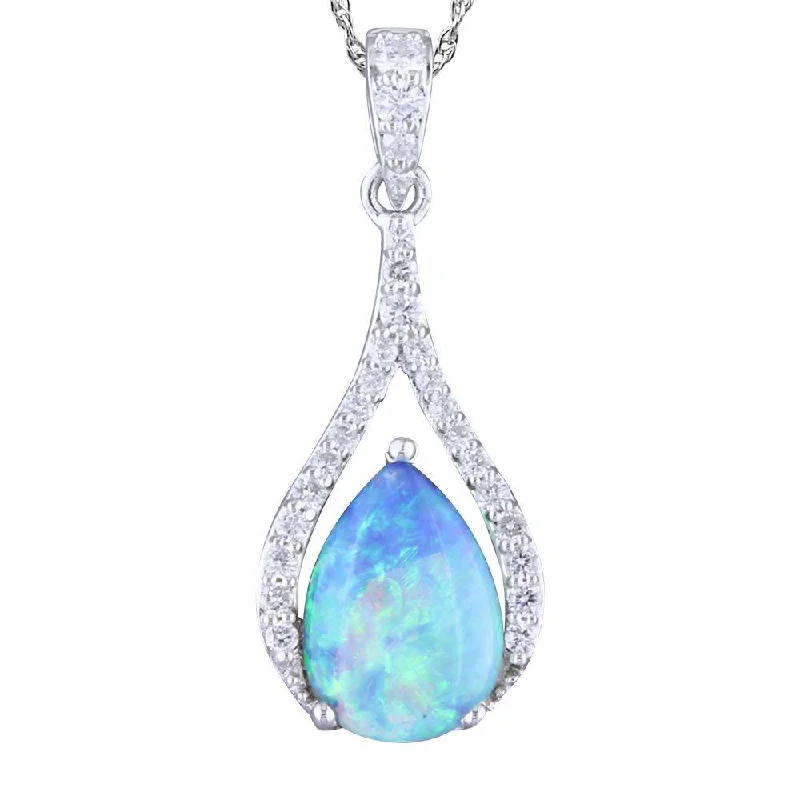 14K White Gold Australian Opal/Diamond Pendant