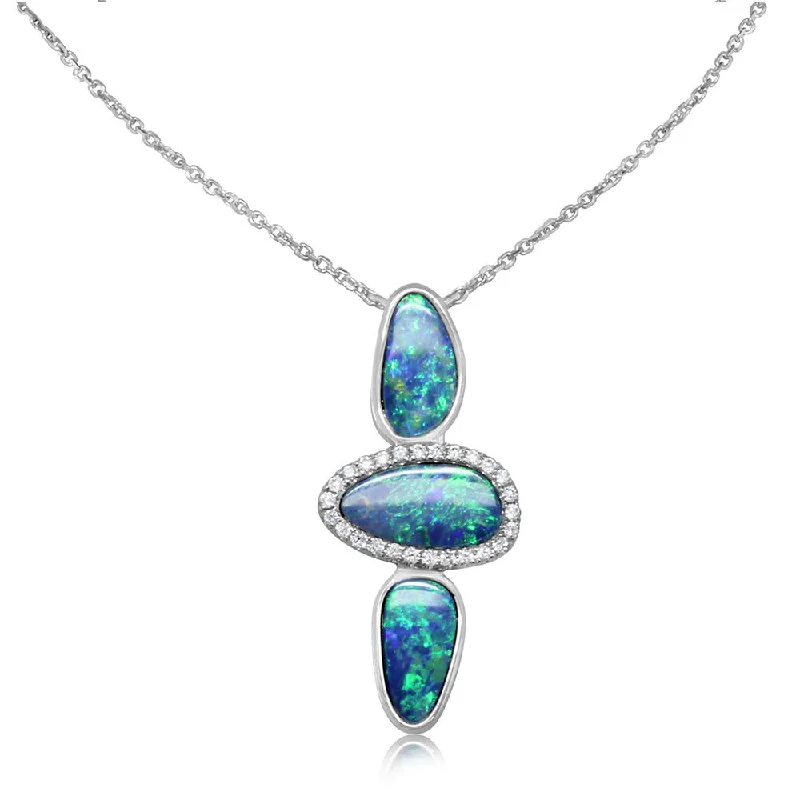 14K White Gold Australian Opal Doublet/Diamond Neckpiece