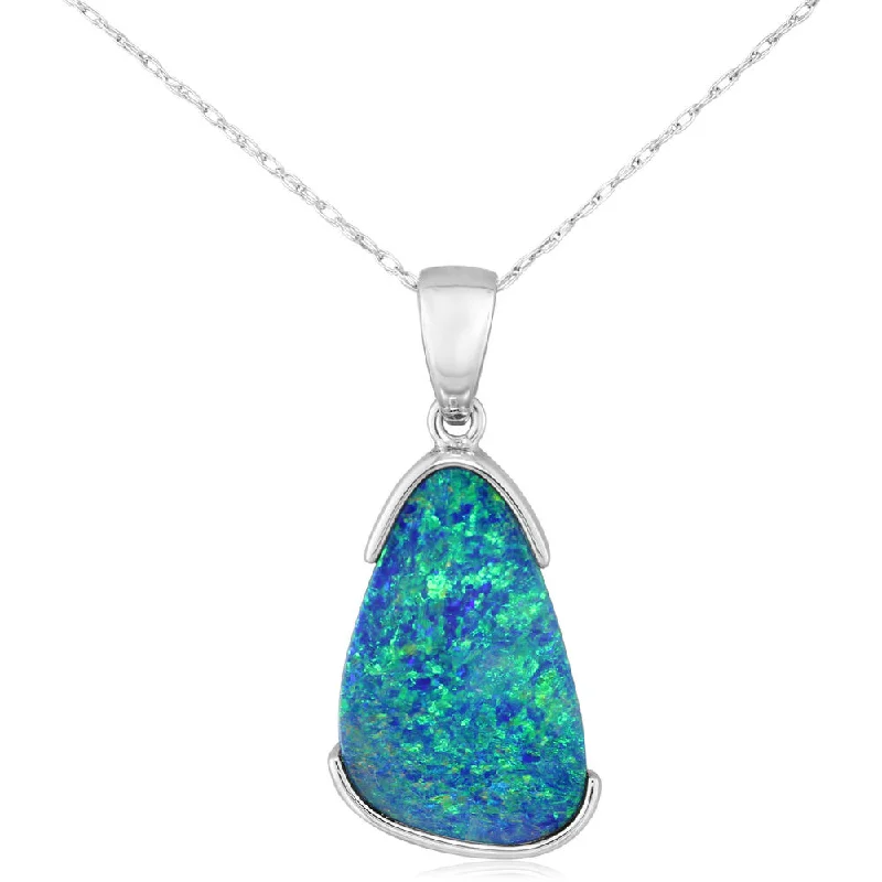 14K White Gold Australian Opal Doublet Pendant