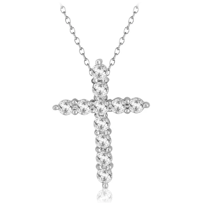 14K White Gold Diamond Cross Pendant Necklace