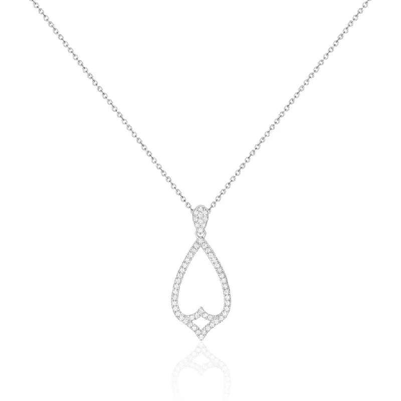 14K White Gold Diamond Pear Pendant Necklace