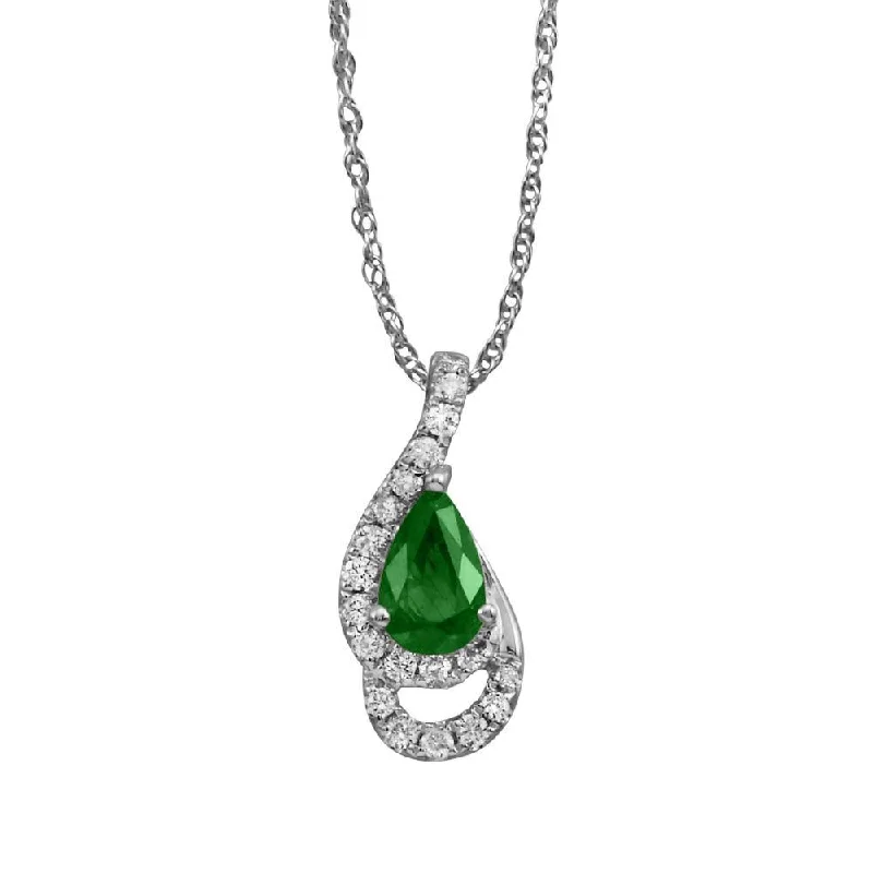 14K White Gold Emerald/Diamond Pendant