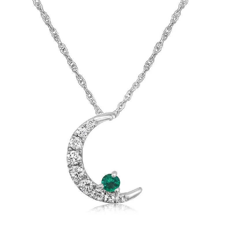 14K White Gold Emerald/Diamond Moon Pendant