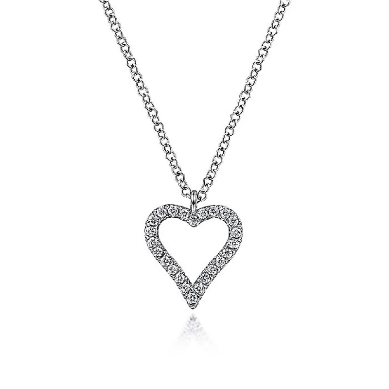 14K White Gold Pavé Diamond Open Heart Necklace