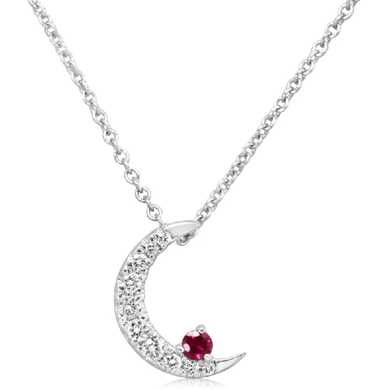 14K White Gold Ruby/Diamond Moon Pendant