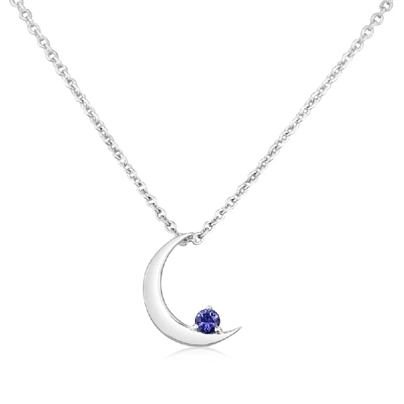 14K White Gold Sapphire Moon Pendant